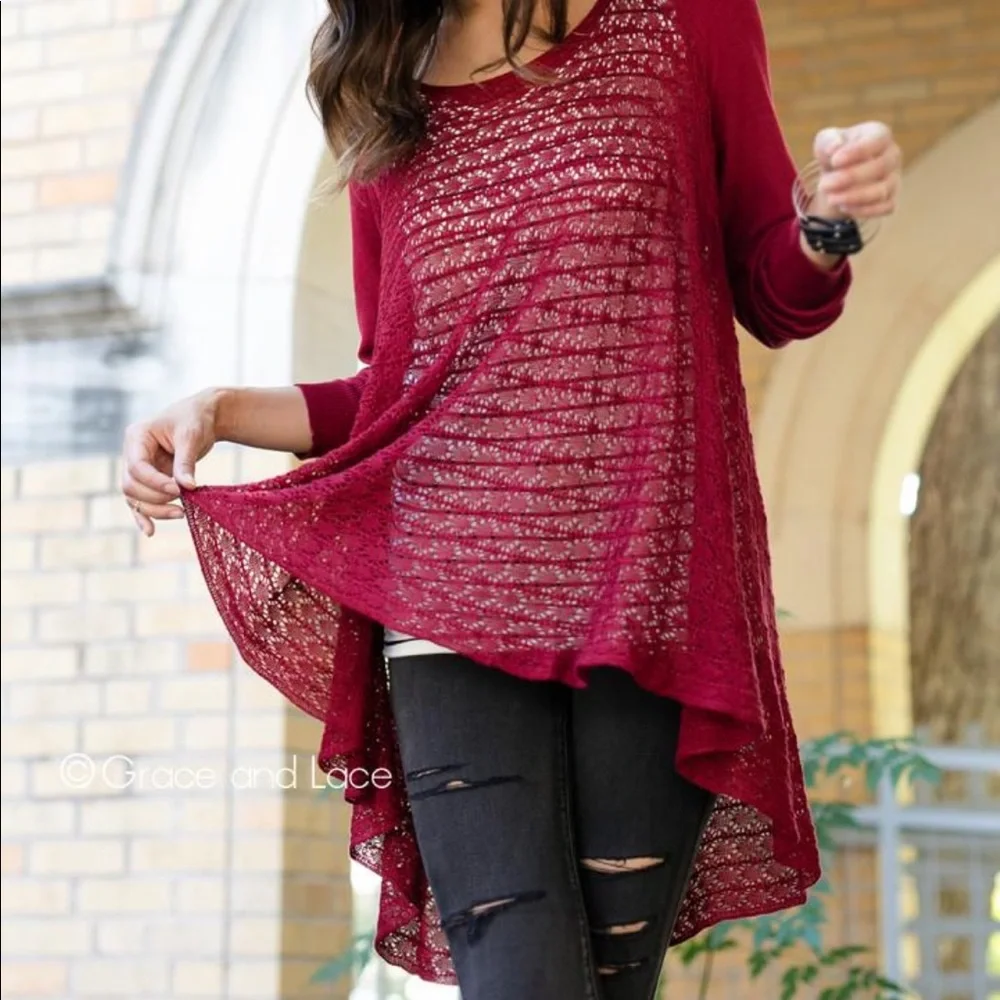 Grace & Lace Burgundy Sweater - Picture 2 of 7